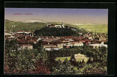 AK Ljubljana, Ortsansicht mit Burg aus der Vogelschau