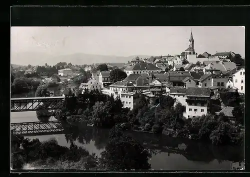 AK Novo Mesto, Teilansicht mit Brücke aus der Vogelschau