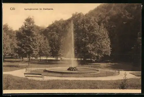 AK Cilli, Springbrunnen im Stadtpark