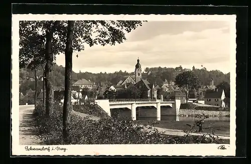 AK Schwandorf /Bay., Ortsansicht mit Brücke