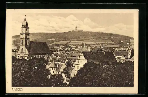 AK Amberg, Teilansicht mit Fernblick aus der Vogelschau