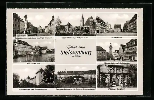 AK Weissenburg i. B., Stadtmauer am Schiessgraben, Marktplatz, Burghof mit Zisterne