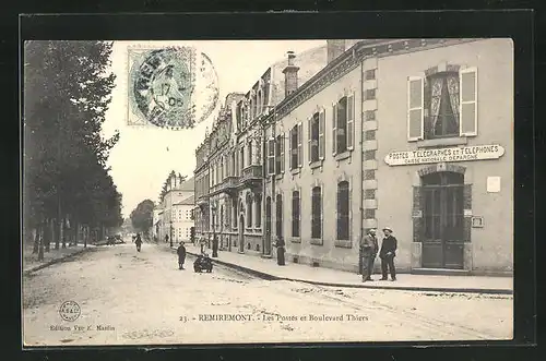 AK Remiremont, Les Postes et Boulevard Thiers