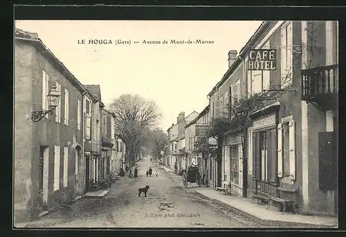 AK Le Houga, Avenue de Mont-de-Marsan, Ortspartie
