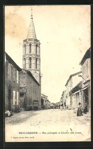 AK Puycasquier, Rue principale et Clocher coté levant