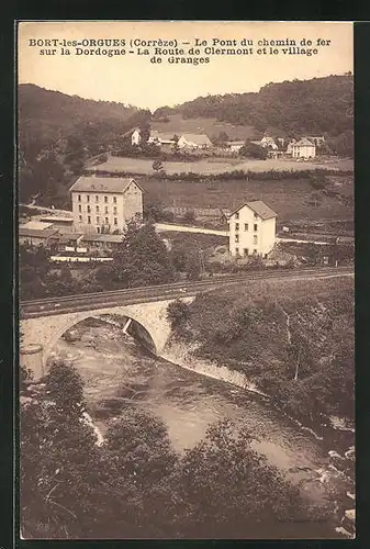 AK Bort-les-Orgues, Le Pont du chemin de fer sur la Dordogne