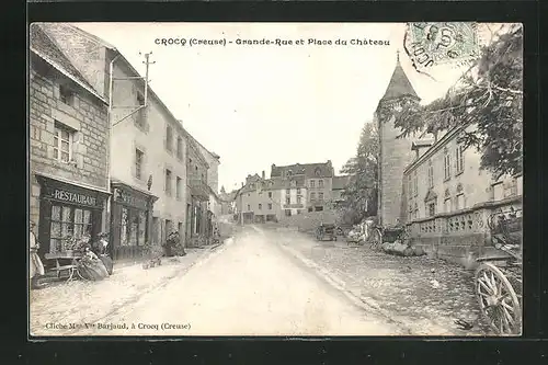 AK Crocq, Grande-Rue et Place du Château