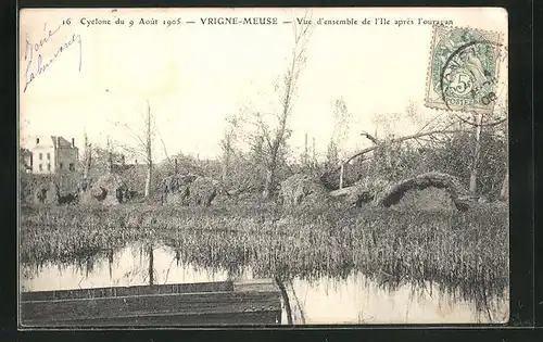 AK Vrigne-Meuse, Vue d`ensemble de l`Ile apres l`ouragan, 9 aout 1905
