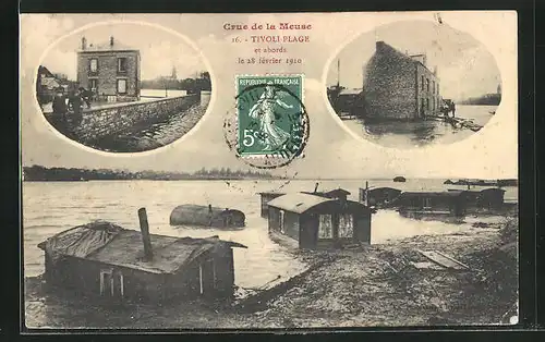 AK Givet, Tivoli-Plage, Crue de la Meuse 28.02.1910