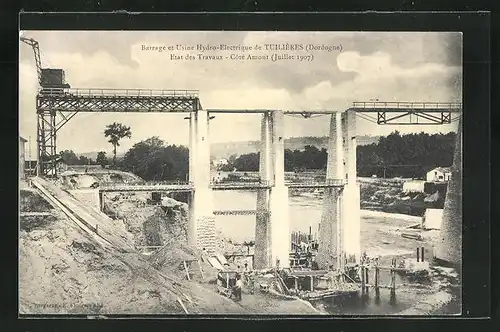 AK Tuilières, Barrage et Usien Hydro-Electrique, Etat des Travaux, Côté Amont 1907