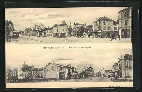 AK Monpont-sur-l`Isle, Deux Vues Panoramiques, Strassenpartie im Ortskern