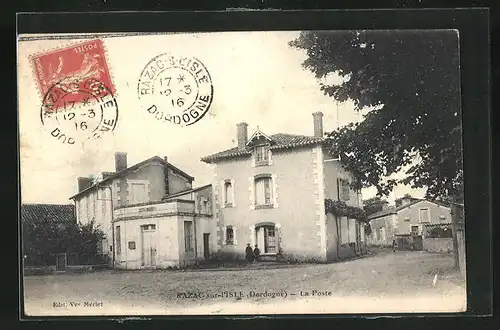 AK Razac-sur-l`Isle, La Poste, Strassenpartie am Postamt