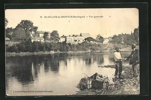 AK St-Aulaye-de-Breuilh, Vue générale, Teilansicht von der gegenüberliegenden Flussseite aus