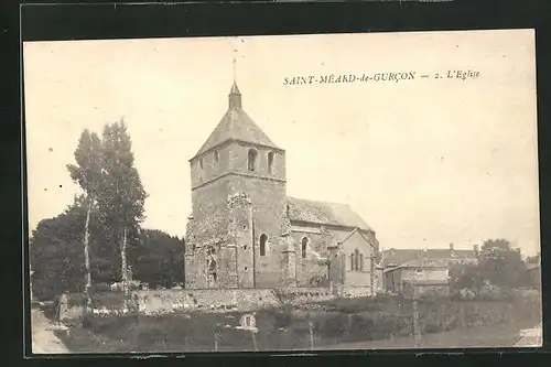 AK Saint-Méard-de-Gurcon, L`Eglise, Kirche im Sonnenschein
