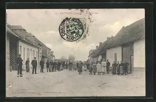 AK Grivesnes, Rue d`en Bas, Einwohner auf der Strasse