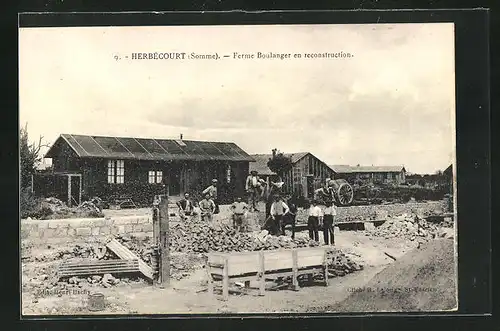 AK Herbécourt, Ferme Boulanger en reconstruction
