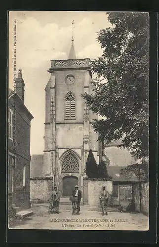 AK Saint-Quentin-la-Motte-Croix-au-Bailly, L`Eglise, Fahrradfahrer vor der Kirche