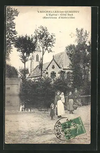 AK Vauchelles-les-Quesnoy, L`Eglise, Einwohner vor der Kirche