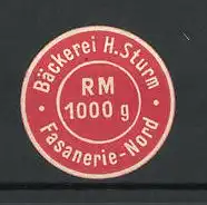 Reklamemarke Bäckerei H. Sturm, Fasanerie-Nord