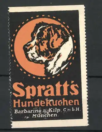 Reklamemarke Spratt's Hundekuchen, Barbarino & Kilp Gmbh, München, Portrait eines Bernhardiners