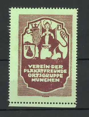 Reklamemarke Verein der Plakatfreunde Ortsgruppe München, Wappen mit Münchner Kindl