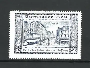 Reklamemarke Deutscher Männerturnverein Prag, Strassenansicht Graben