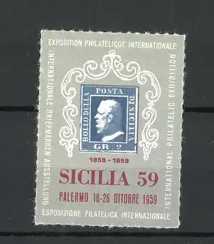 Reklamemarke Palermo, Exposition Philatelique Internationale Scilia 1959, Portrait von Bollodella
