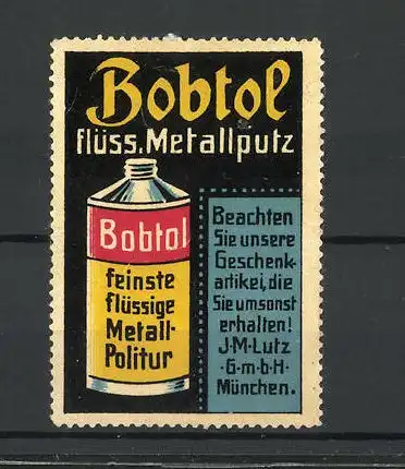 Reklamemarke Bobtol feinste flüssige Metall-Politur, Flasche