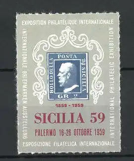 Reklamemarke Palermo, Exposition Philatelique Internationale Sicilia 1959, Portrait von Bollodella