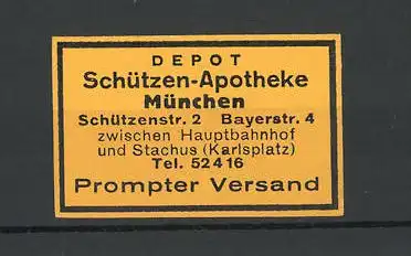 Reklamemarke Schützen-Apotheke, Schützenstr. 2, München