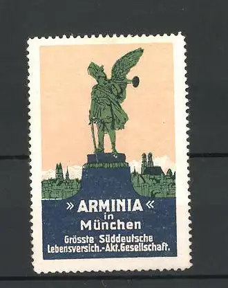 Reklamemarke München, Arminia Lebensversicherung AG, Statue am Stadtrand von München