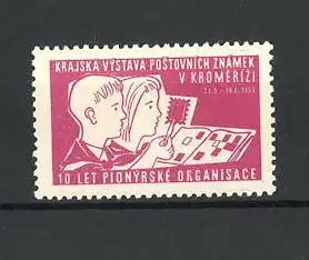 Reklamemarke Hradec Králové, Vystava Postovnich Znamek 1959, Kinder mit Briefmarkenalbum