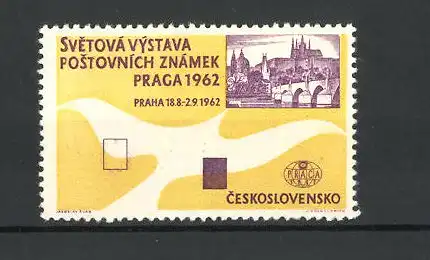 Reklamemarke Praga, Svetová Vystava Postovnich Znamek 1962, Stadtansicht und weisse Taube