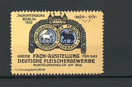 Reklamemarke Berlin-Charlottenburg, Grosse Fach-Ausstellung für das Deutsche Fleischergewerbe 1910, Wappen