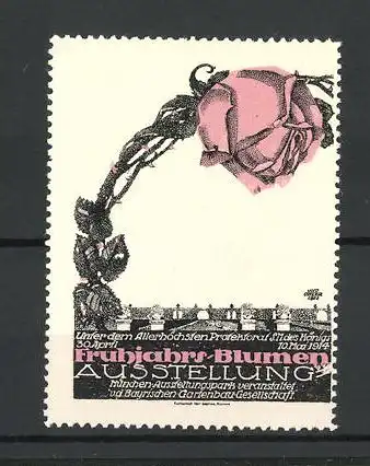 Reklamemarke München, Frühjahrs-Blumen Ausstellung 1914, Rose
