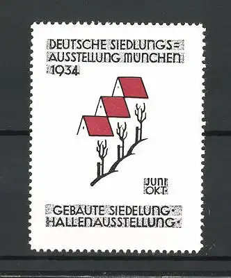 Reklamemarke München, Deutsche Siedlungs-Ausstellung 1934, gebaute Siedelung-Hallenausstellung