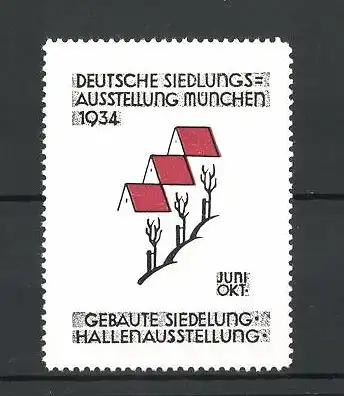 Reklamemarke München, Deutsche Siedlungs-Ausstellung 1934, gebaute Siedelung-Hallenausstellung