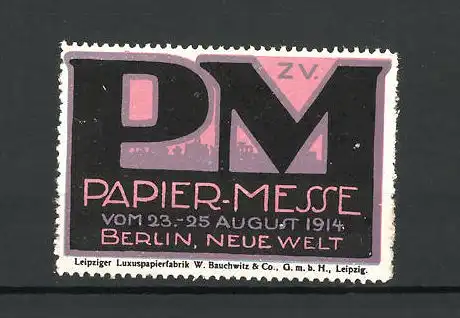 Reklamemarke Berlin, Papiermesse 1914, Neue Welt