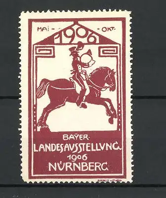 Reklamemarke Nürnberg, Bayerische Landesausstellung 1906, Postillion zu Pferd
