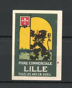 Reklamemarke Lille, Foire Commerciale, Löwe mit Flagge