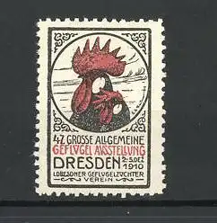 Reklamemarke Dresden, 47. Grosse Allgemeine Geflügel-Ausstellung 1910, Porträt Hahn und Henne