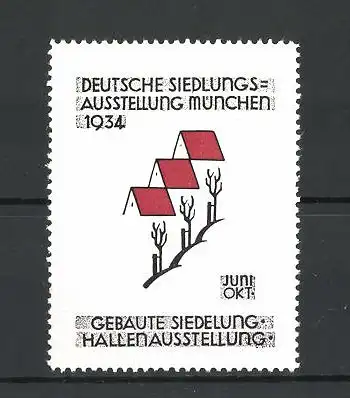 Reklamemarke München, Deutsche Siedlungs-Ausstellung 1934, gebaute Siedelung - Hallenausstellung