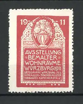 Reklamemarke Würzburg, Ausstellung bemalter Wohnräume 1911, Vase, rot