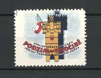 Reklamemarke Jihlava, 700 Let Mesta Jihlavy, Podzim na Vysocine, Turm mit Fahne