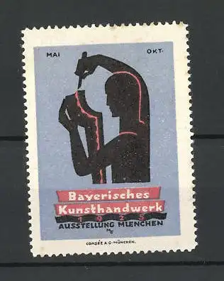 Reklamemarke München, Bayerisches Kunsthandwerk, Ausstellung 1925, Messelogo