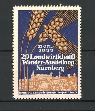 Reklamemarke Nürnberg, 29. Landwirtschaftliche Wander-Ausstellung 1921, Getreideähren