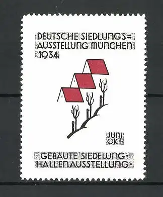 Reklamemarke München, Deutsche Siedlungs-Ausstellung 1934, Gebaute Siedelung-Hallenausstellung, Messelogo