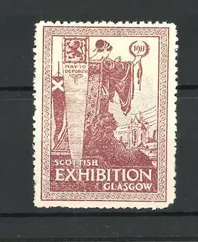 Reklamemarke Glasgow, Scottish Exhibition 1911, Göttin am Ortsrand, braun