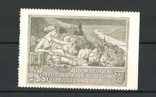 Reklamemarke Heidelberg, Allgemeine Deutsche Photographische Ausstellung 1912, grau