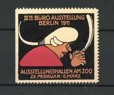 Reklamemarke Berlin, III. Büro-Ausstellung 1911, Mann mit Schreibfeder